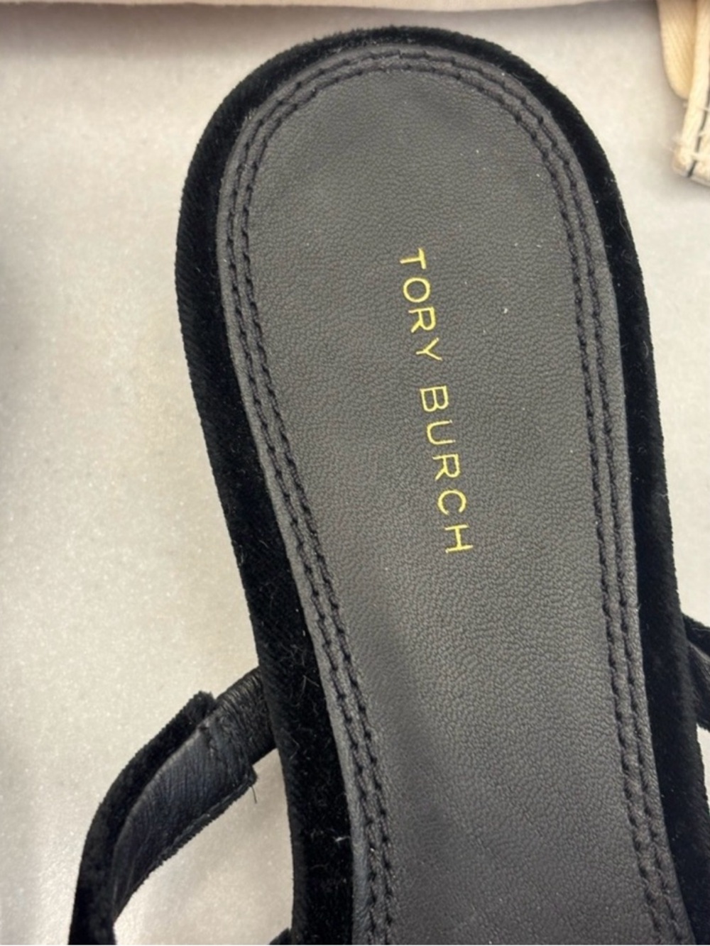 Tory Burch Black Velvet Pointed-Toe Beaded Mules - Picture 6 of 10